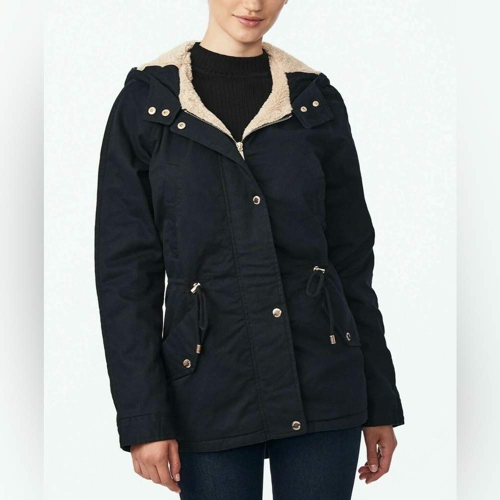 Collection B Juniors' Hooded Anorak Jacket, Size Large dark navy blue